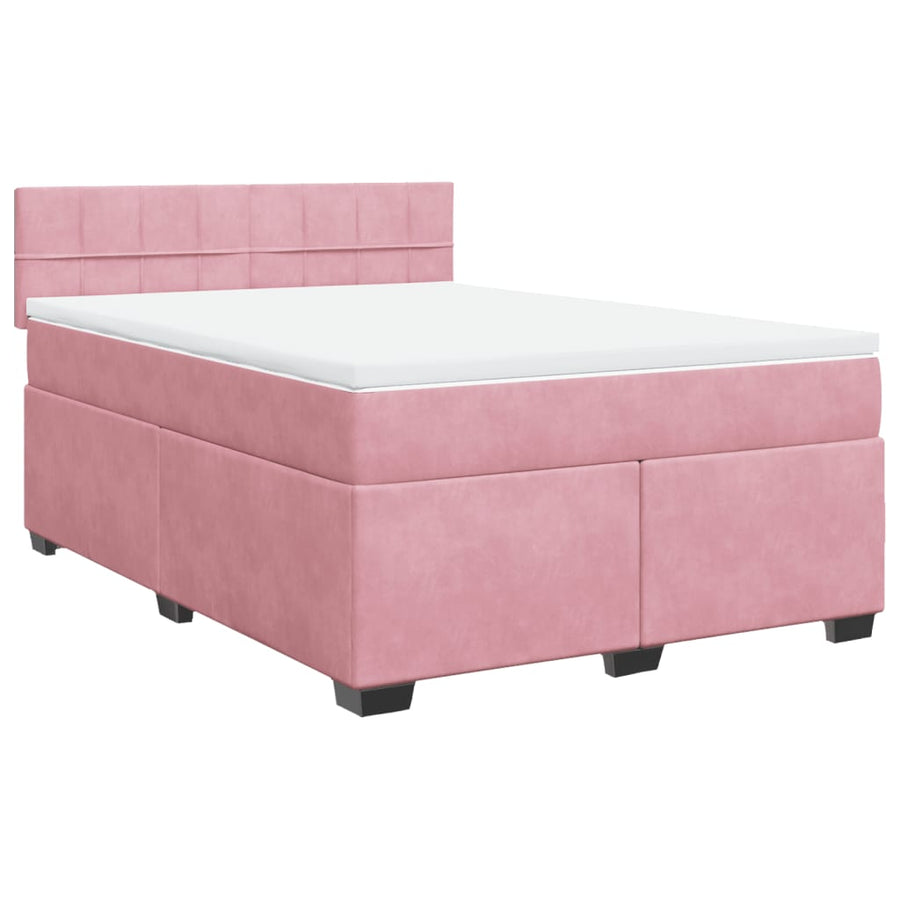 Boxspring met matras fluweel roze 140x190 cm