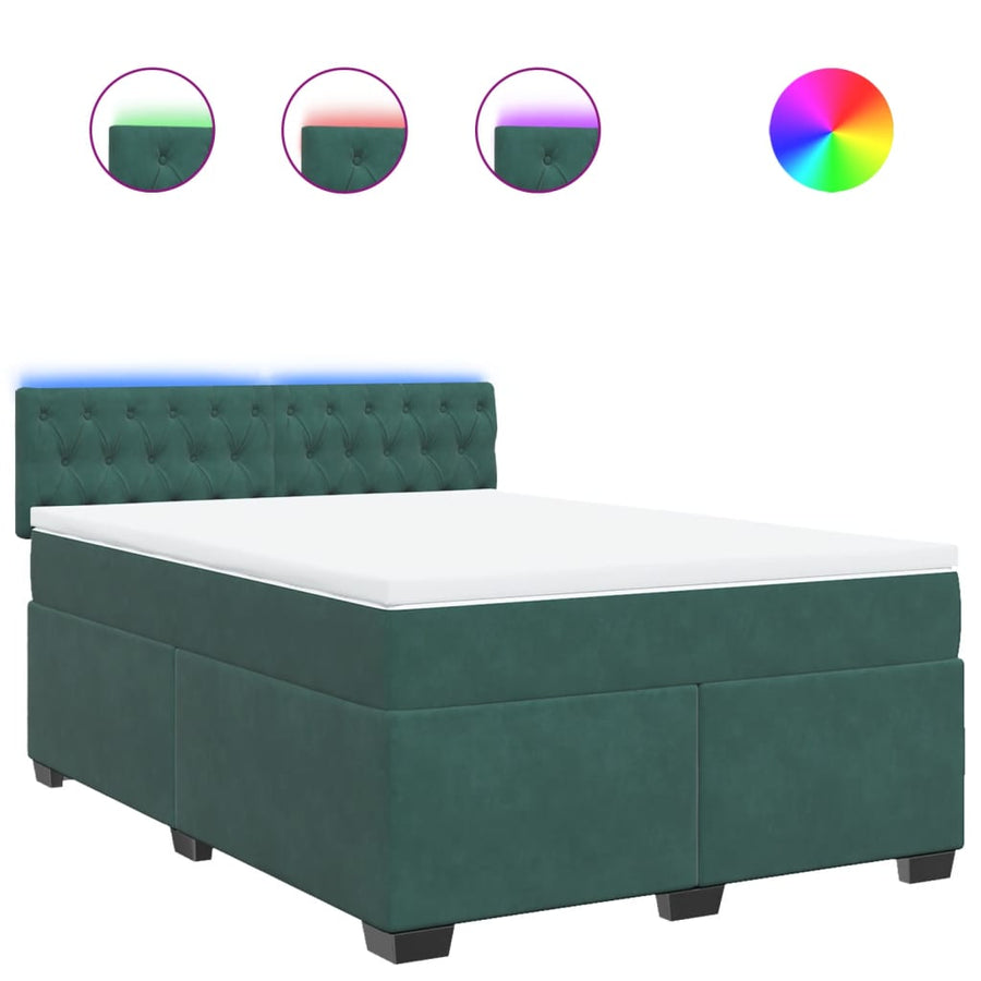 Boxspring met matras fluweel donkergroen 140x190 cm