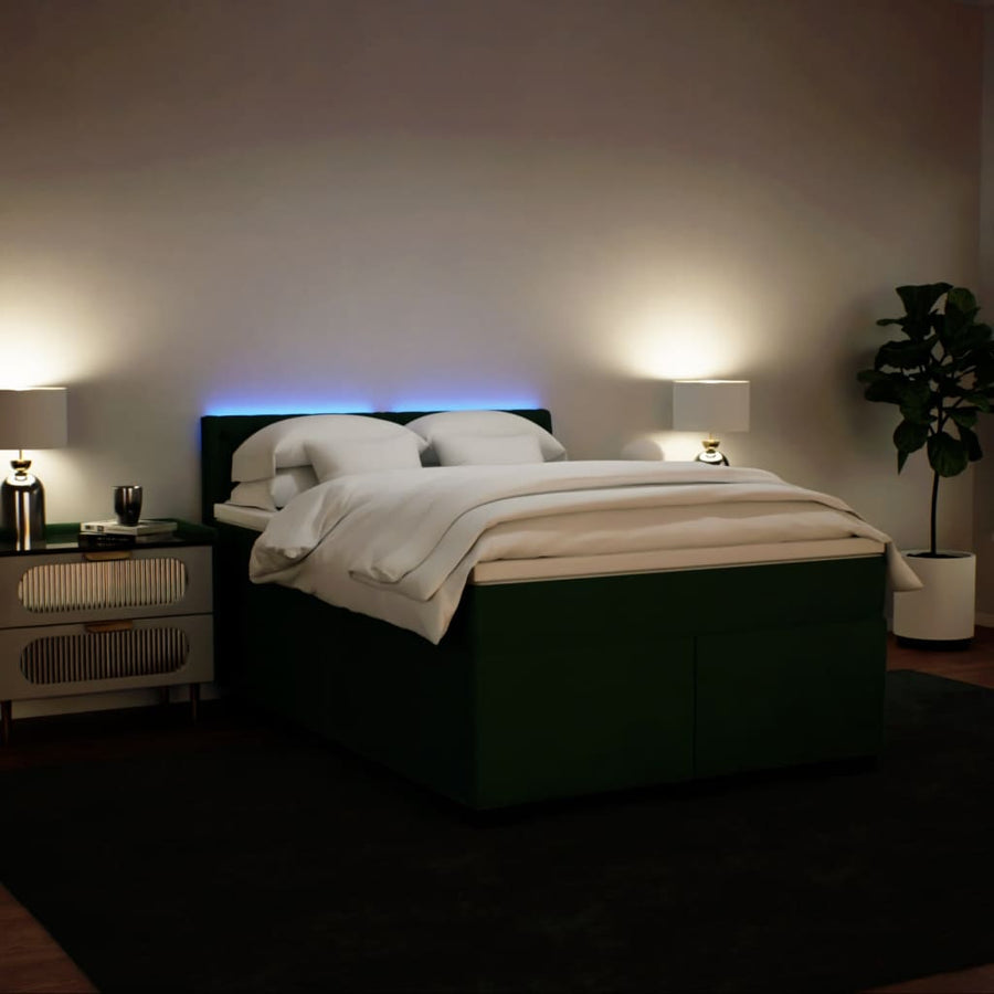 Boxspring met matras fluweel donkergroen 140x190 cm