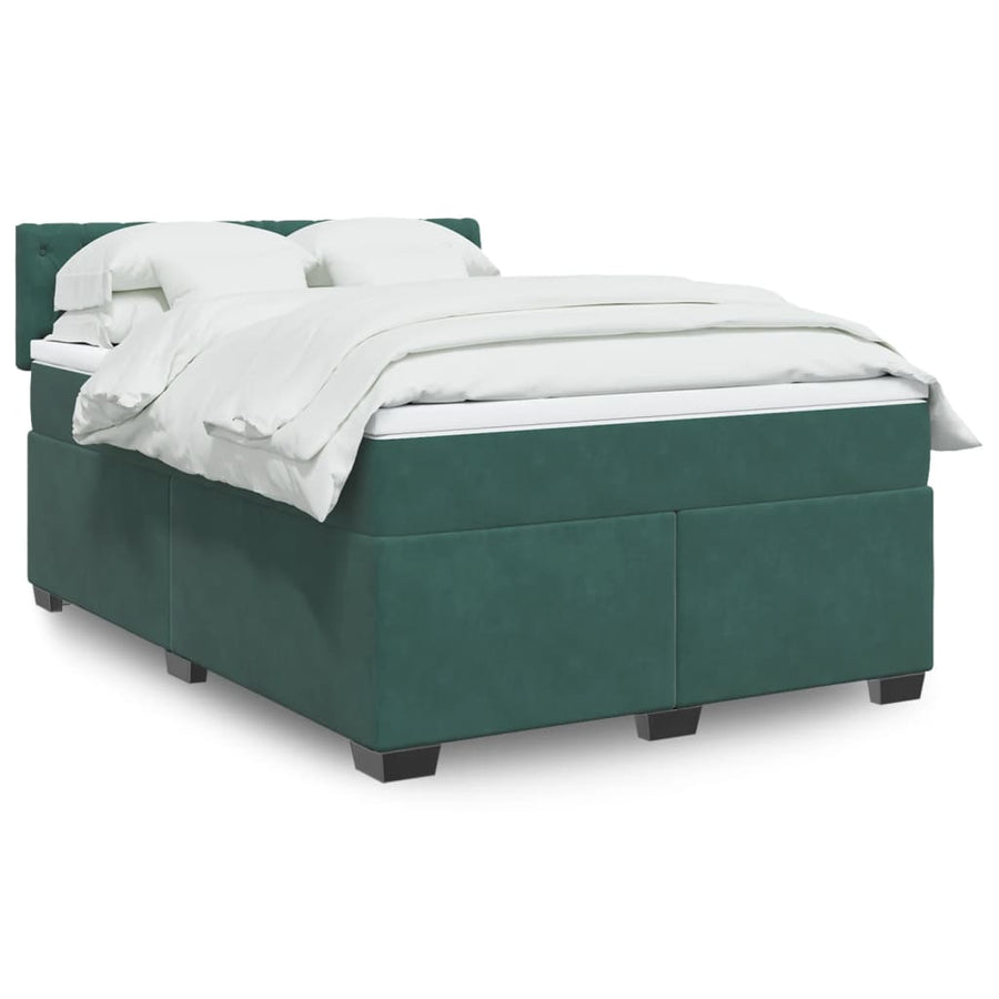 Boxspring met matras fluweel donkergroen 140x190 cm