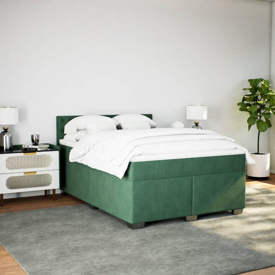 Boxspring met matras fluweel donkergroen 140x190 cm