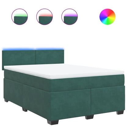 Boxspring met matras fluweel donkergroen 140x200 cm