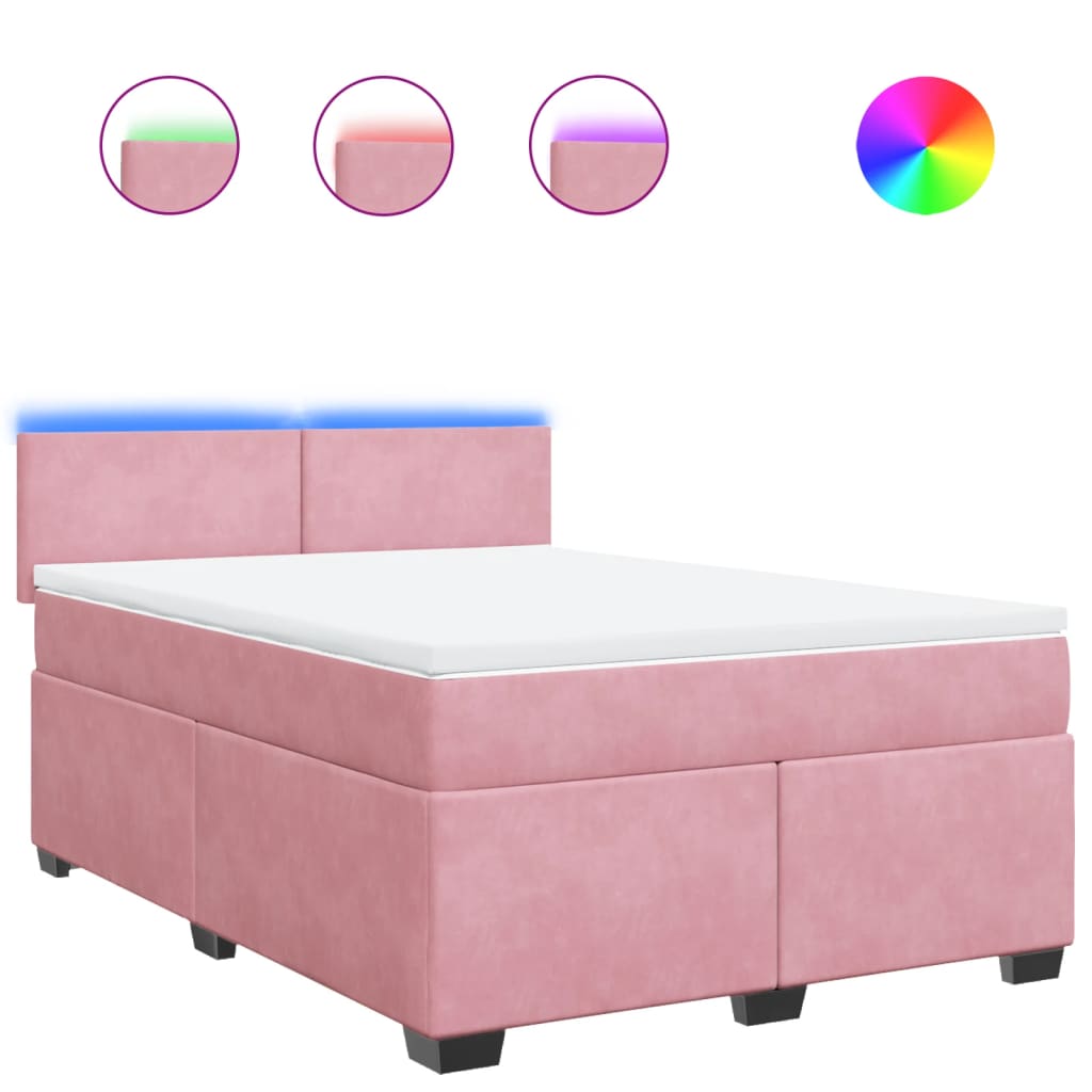Boxspring met matras fluweel roze 140x200 cm