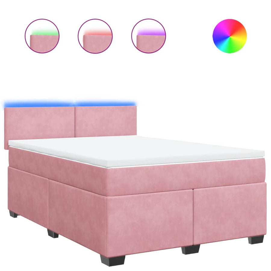 Boxspring met matras fluweel roze 140x200 cm