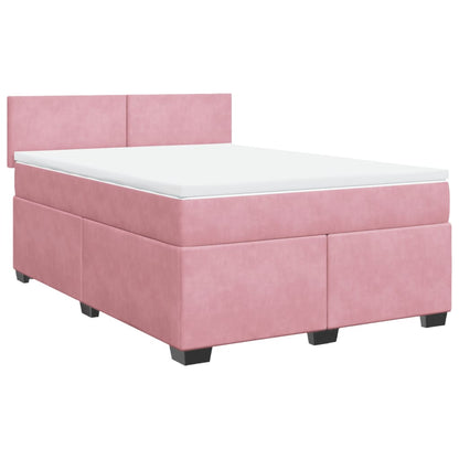 Boxspring met matras fluweel roze 140x200 cm