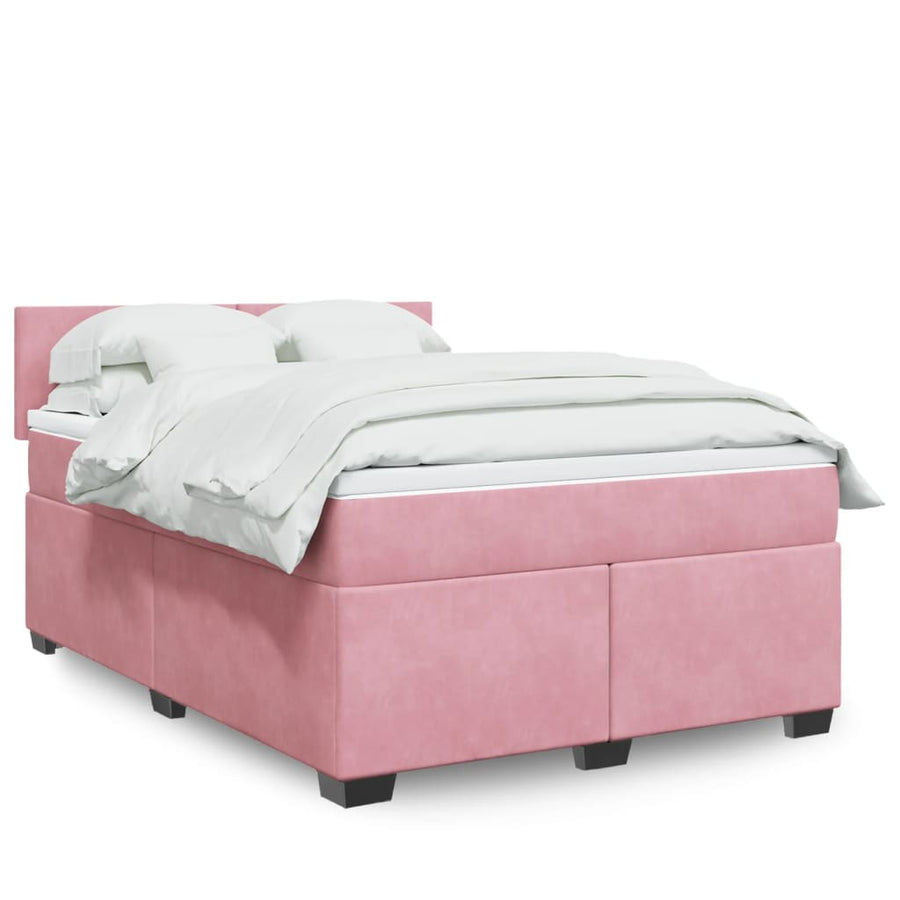 Boxspring met matras fluweel roze 140x200 cm