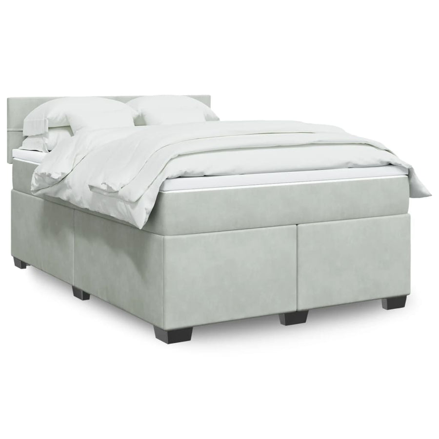 Boxspring met matras fluweel lichtgrijs 140x200 cm