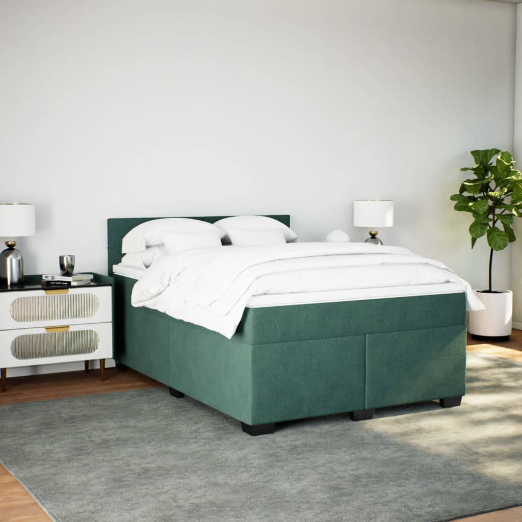 Boxspring met matras fluweel donkergroen 140x200 cm