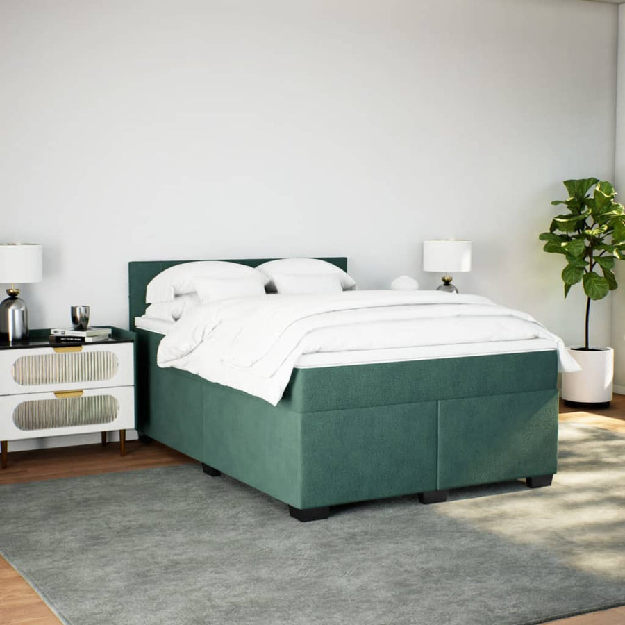 Boxspring met matras fluweel donkergroen 140x200 cm