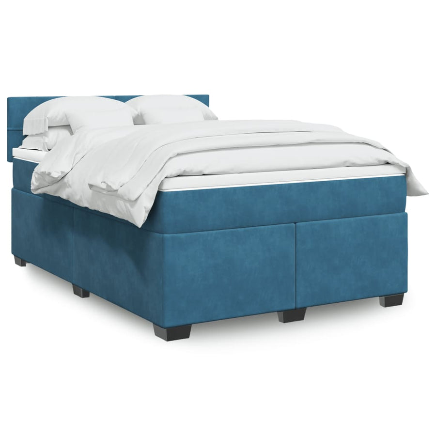 Boxspring met matras fluweel blauw 140x200 cm
