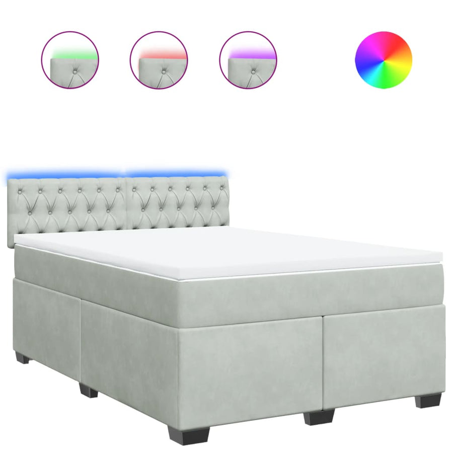 Boxspring met matras fluweel lichtgrijs 140x200 cm