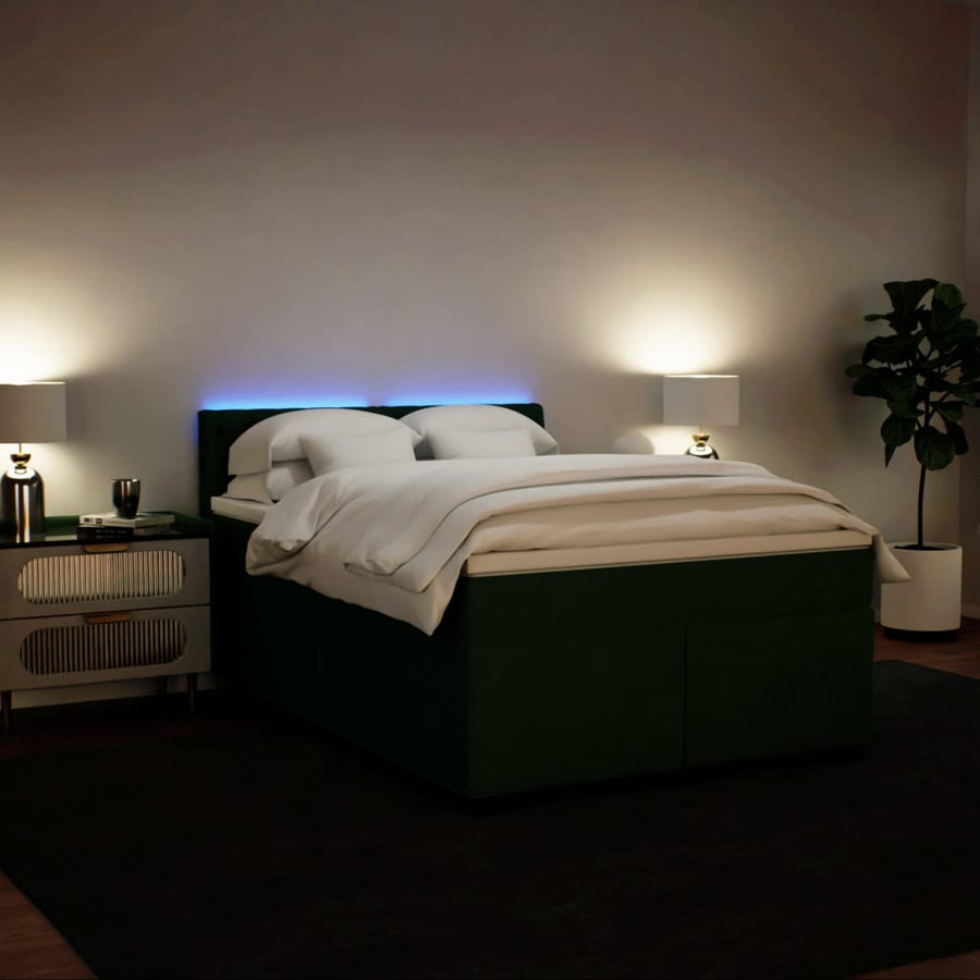 Boxspring met matras fluweel donkergroen 140x200 cm