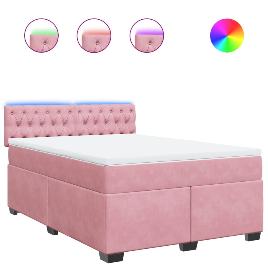 Boxspring met matras fluweel roze 140x200 cm