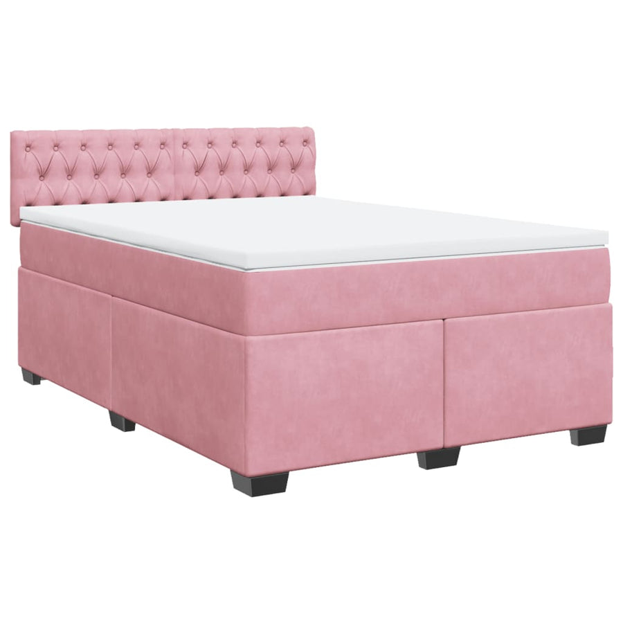 Boxspring met matras fluweel roze 140x200 cm