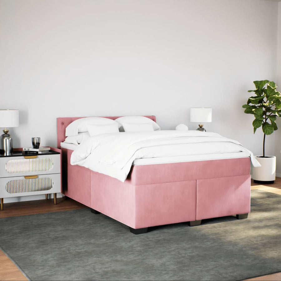 Boxspring met matras fluweel roze 140x200 cm