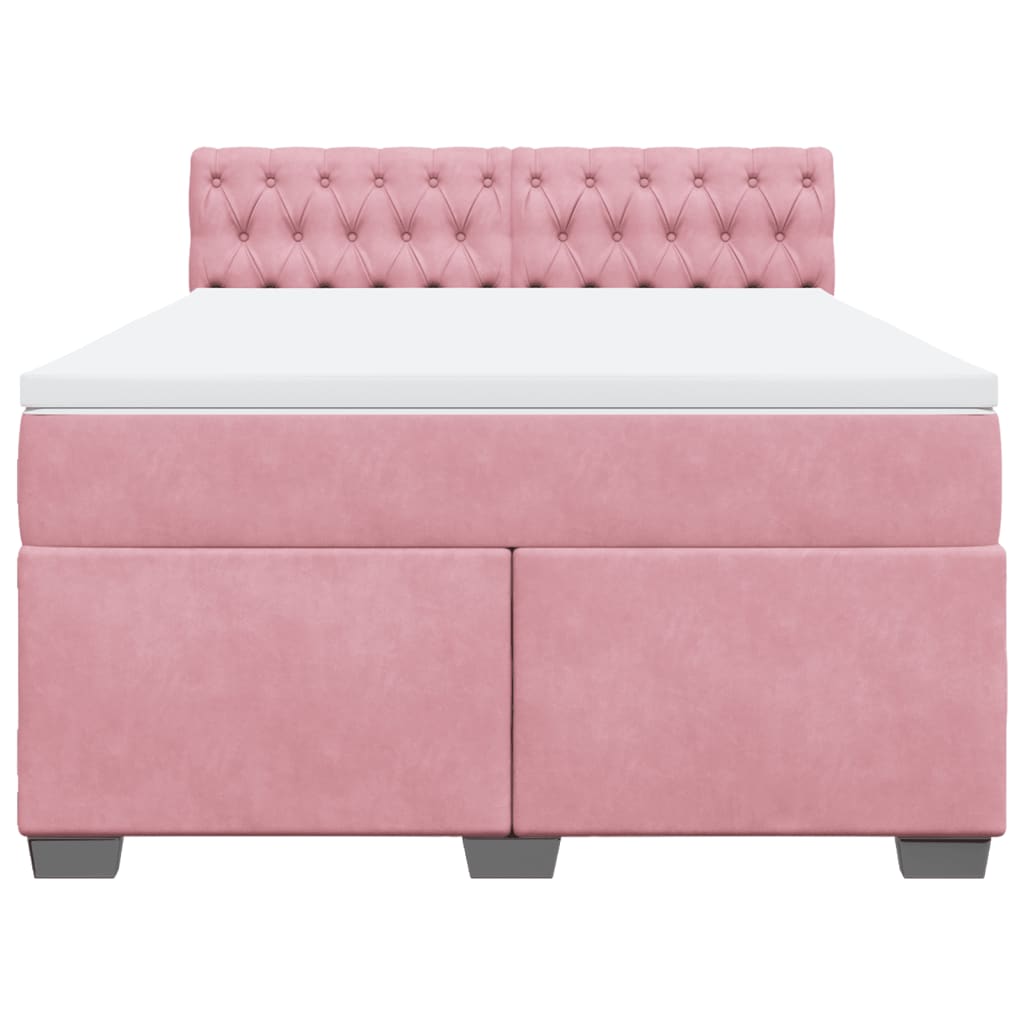 Boxspring met matras fluweel roze 140x200 cm