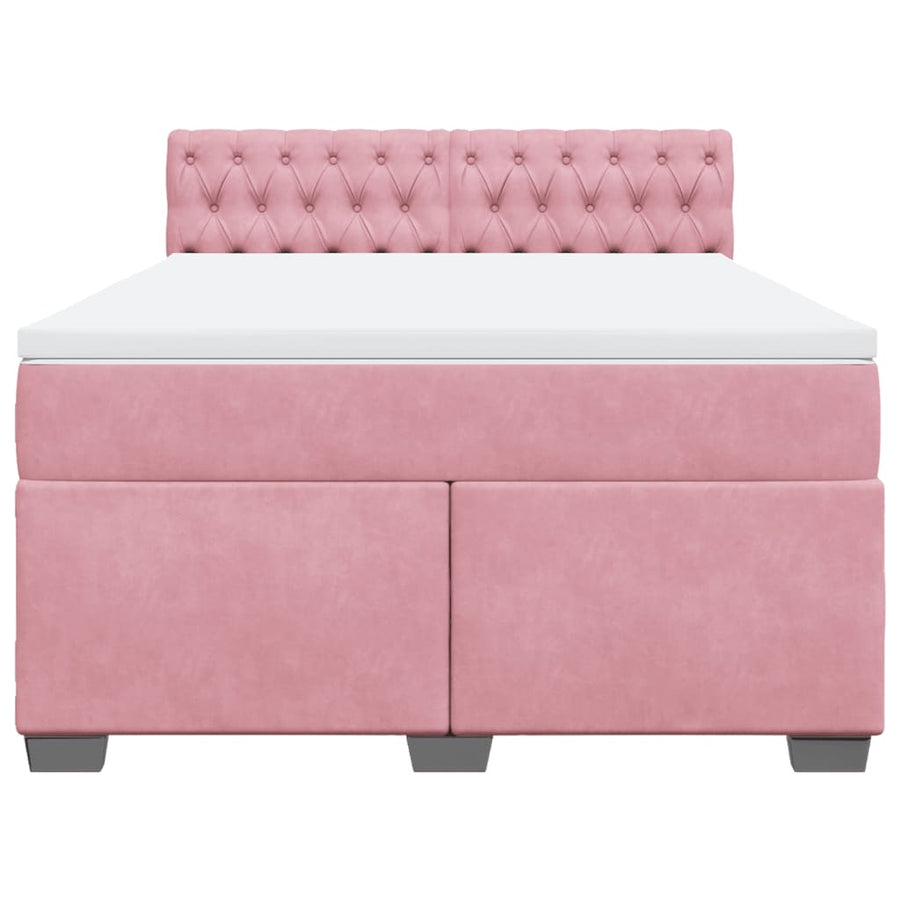 Boxspring met matras fluweel roze 140x200 cm