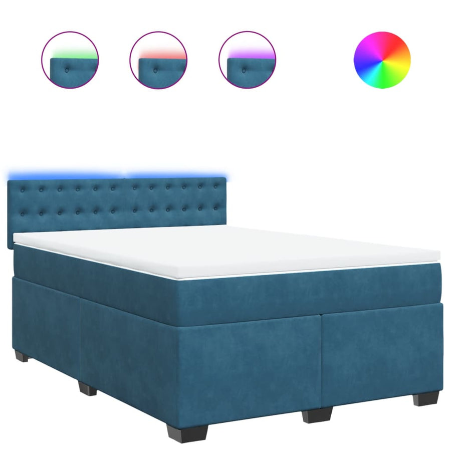 Boxspring met matras fluweel blauw 140x200 cm