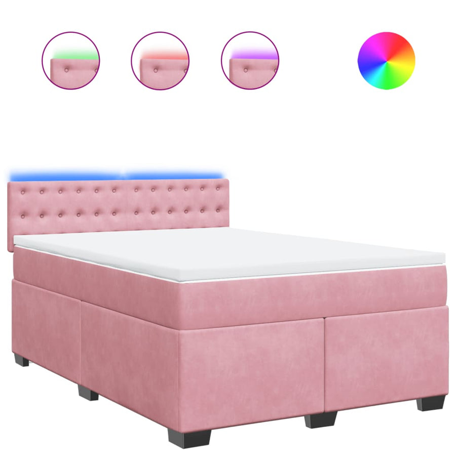 Boxspring met matras fluweel roze 140x200 cm