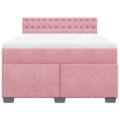 Boxspring met matras fluweel roze 140x200 cm
