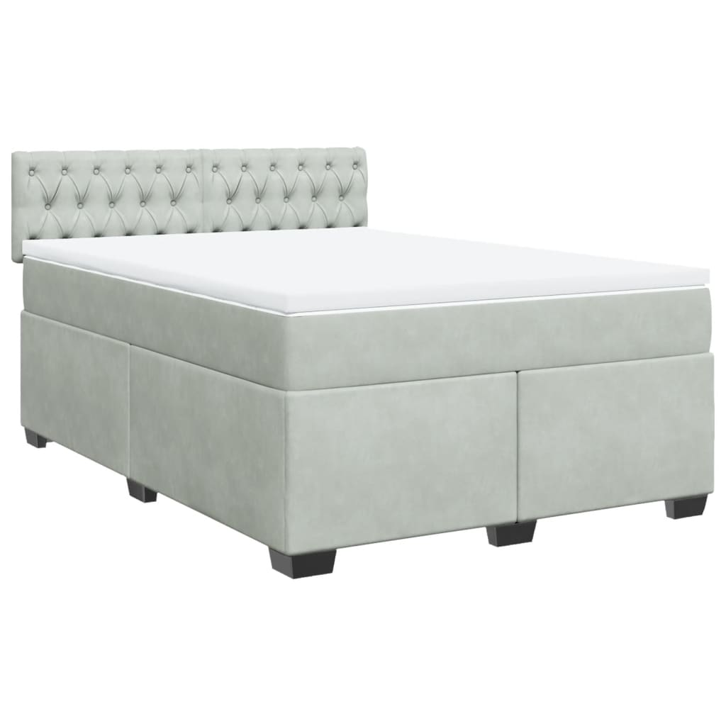 Boxspring met matras fluweel lichtgrijs 160x200 cm