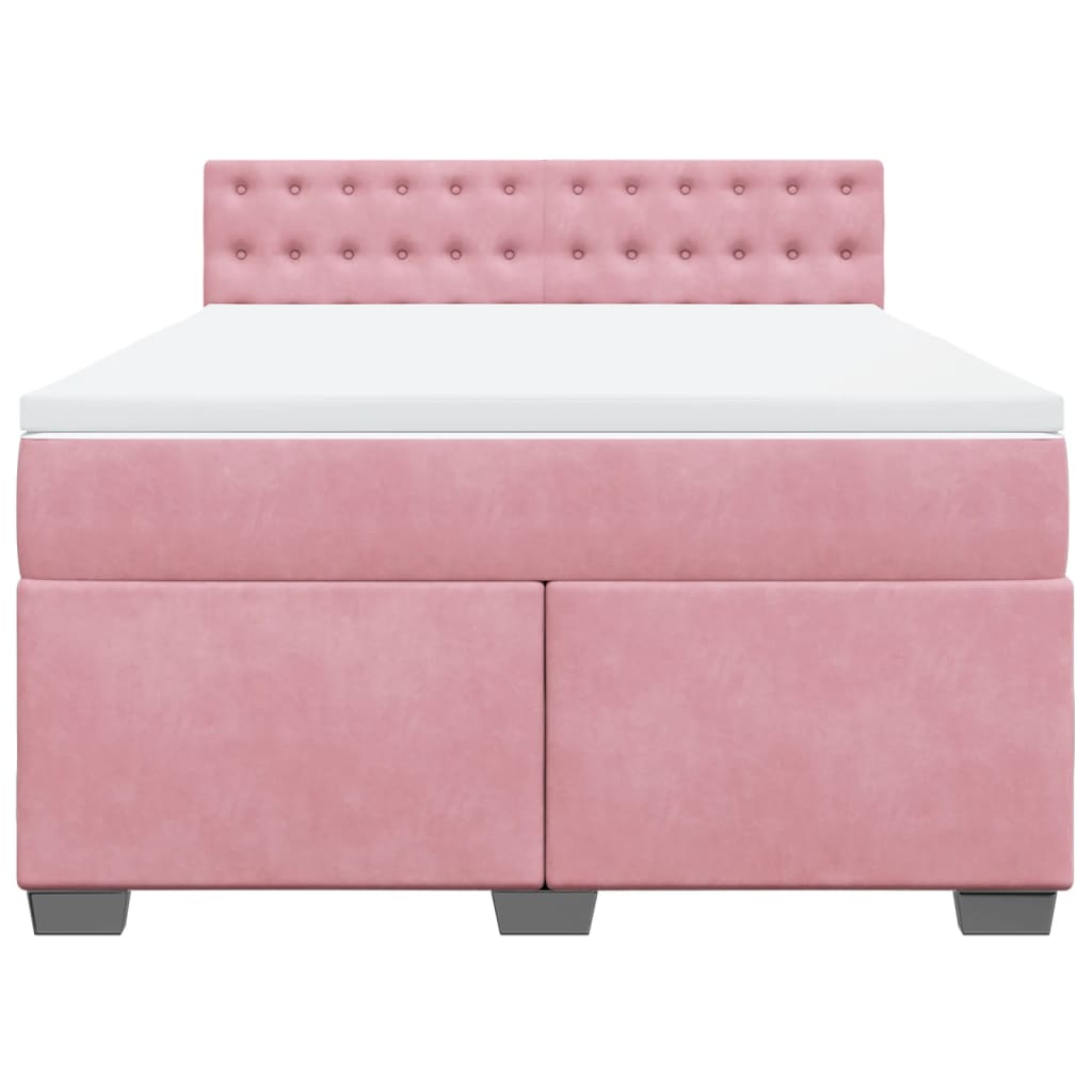 Boxspring met matras fluweel roze 160x200 cm