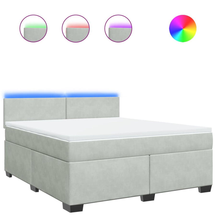 Boxspring met matras fluweel lichtgrijs 180x200 cm