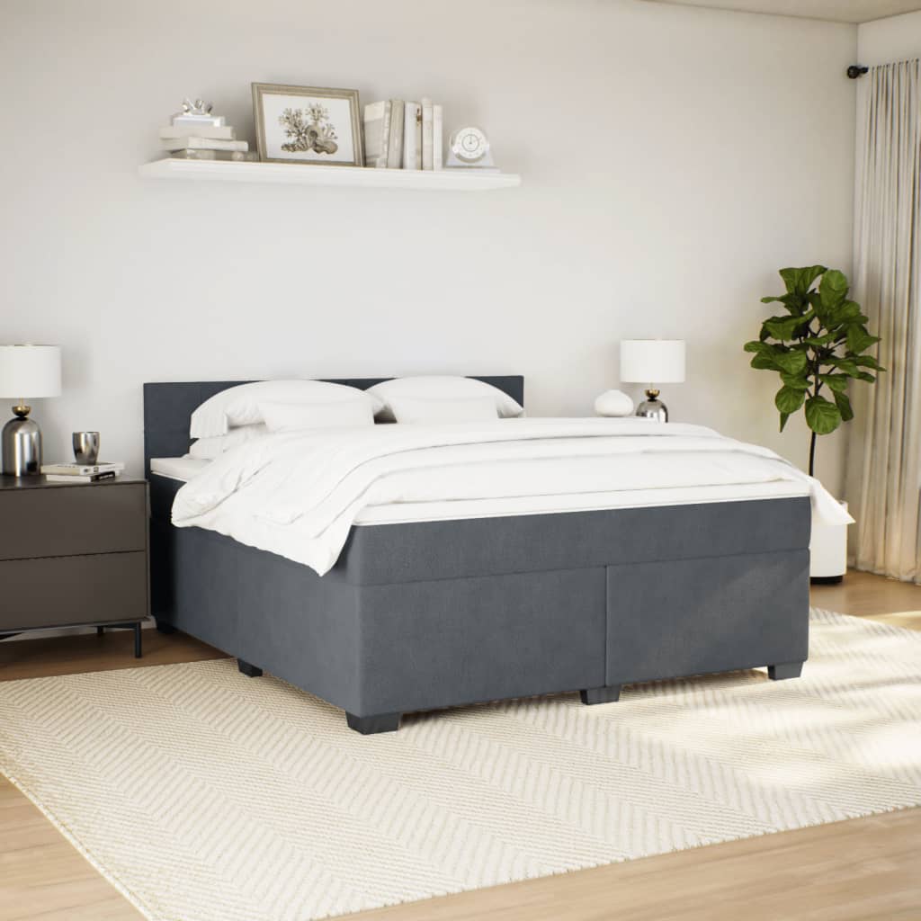 Boxspring met matras fluweel donkergrijs 180x200 cm