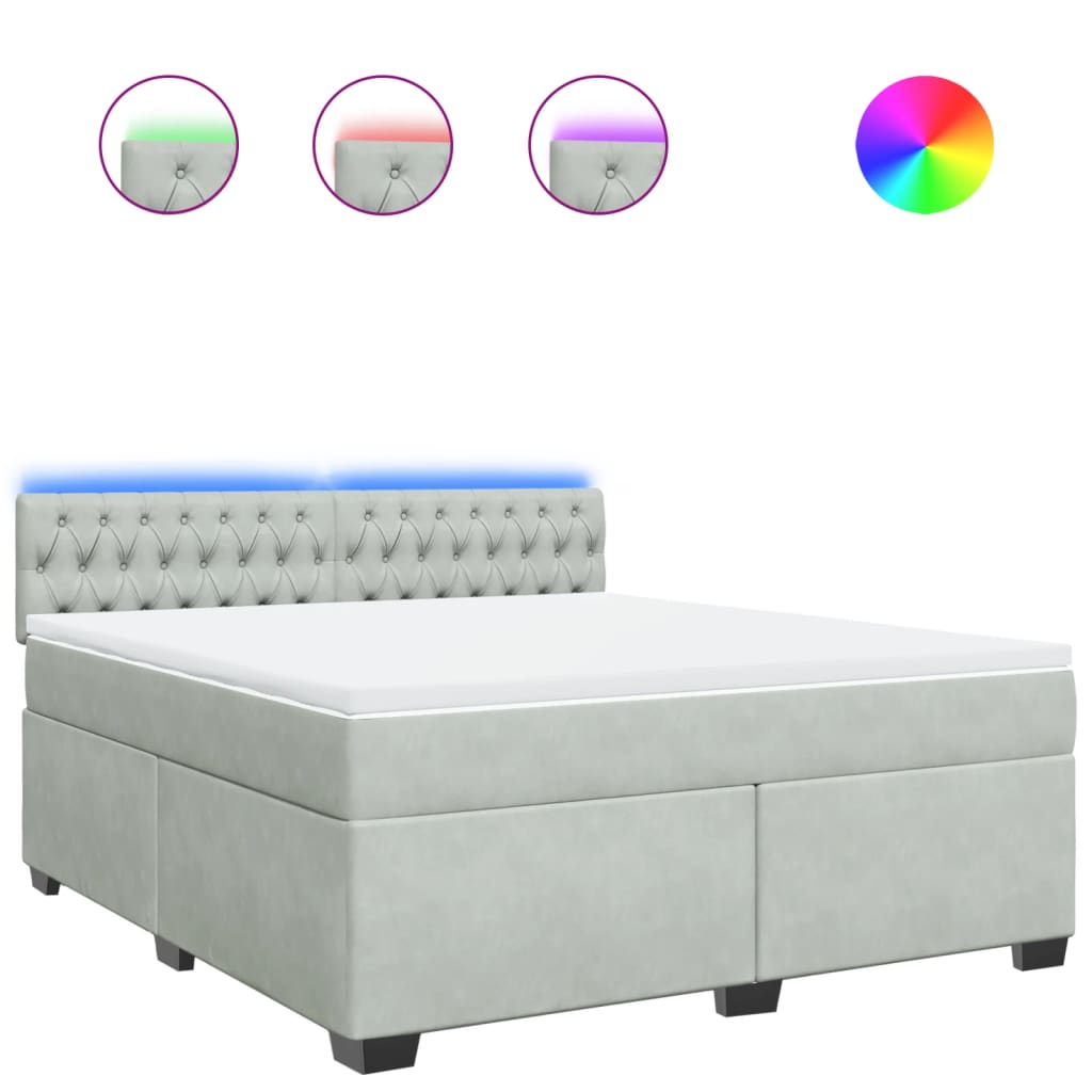 Boxspring met matras fluweel lichtgrijs 180x200 cm