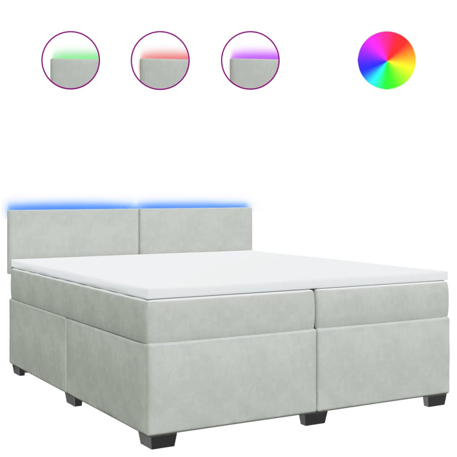 Boxspring met matras fluweel lichtgrijs 200x200 cm