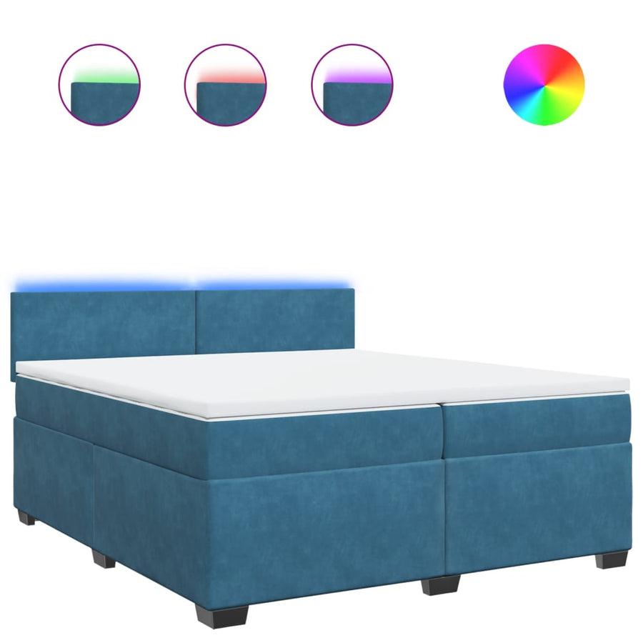 Boxspring met matras fluweel blauw 200x200 cm