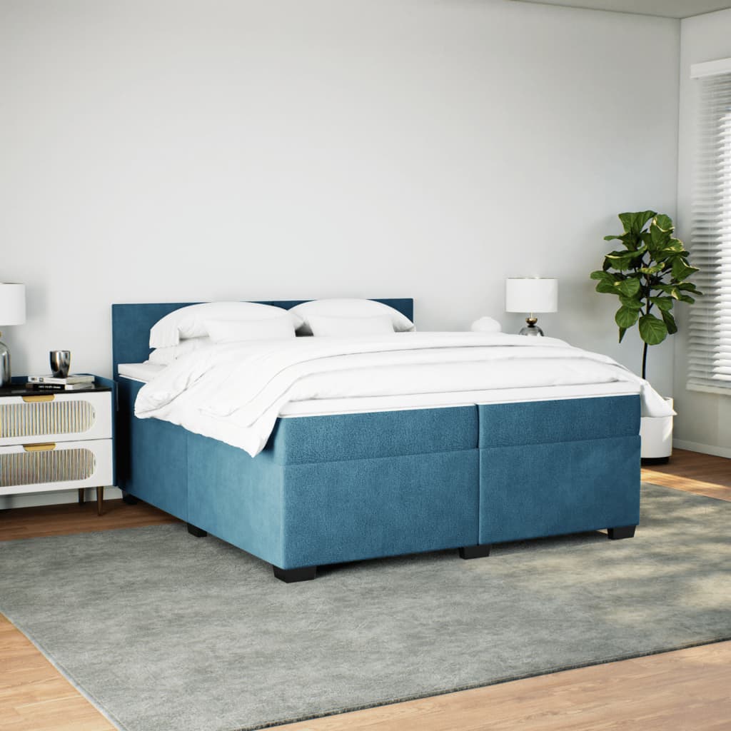 Boxspring met matras fluweel blauw 200x200 cm