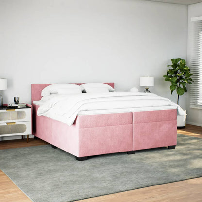 Boxspring met matras fluweel roze 200x200 cm