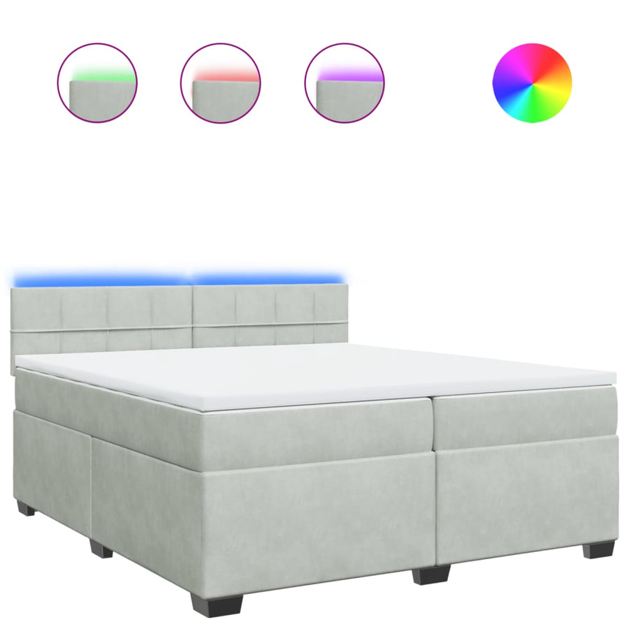 Boxspring met matras fluweel lichtgrijs 200x200 cm