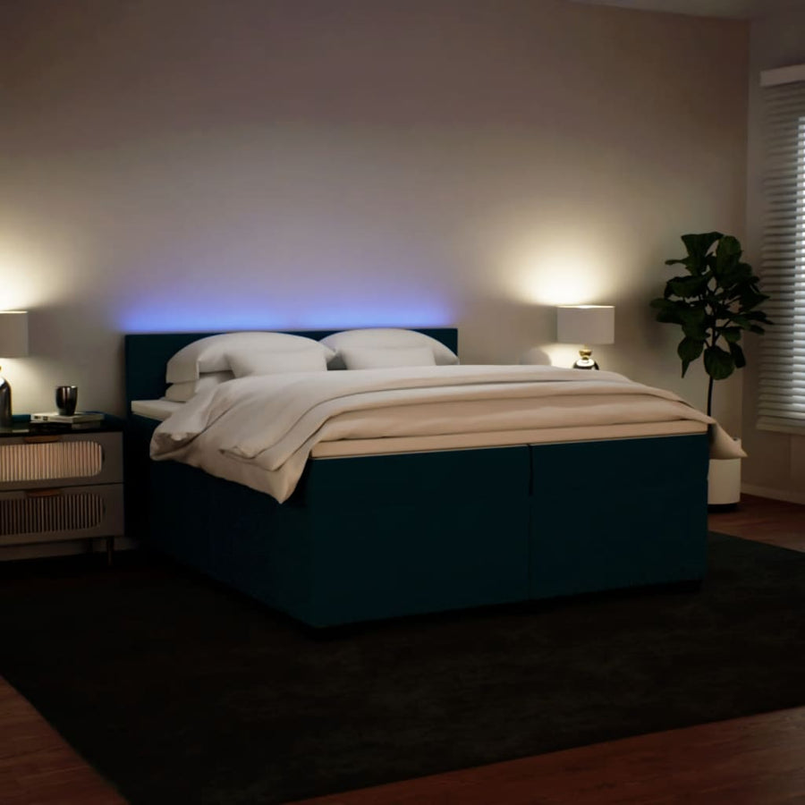 Boxspring met matras fluweel blauw 200x200 cm