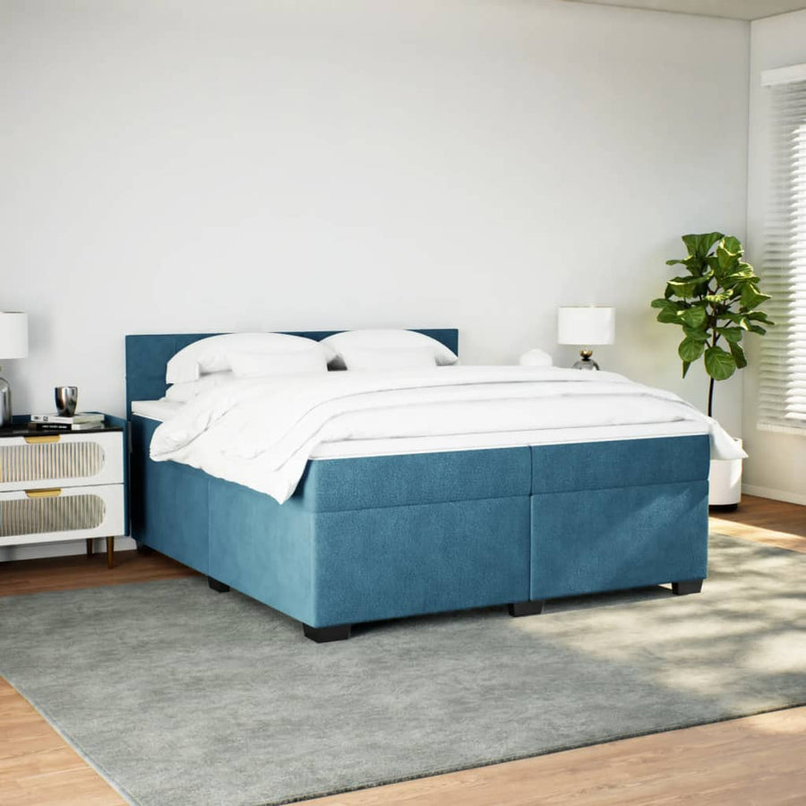 Boxspring met matras fluweel blauw 200x200 cm