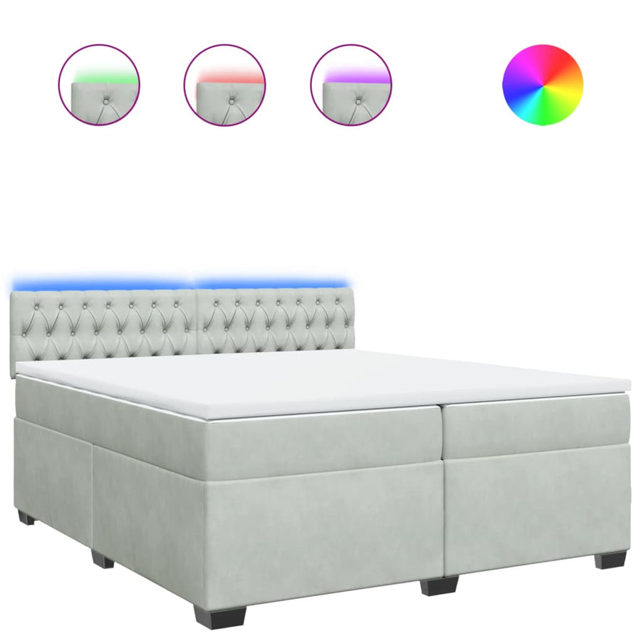 Boxspring met matras fluweel lichtgrijs 200x200 cm