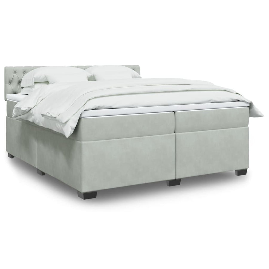Boxspring met matras fluweel lichtgrijs 200x200 cm
