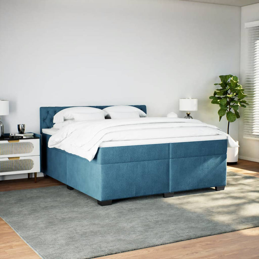 Boxspring met matras fluweel blauw 200x200 cm