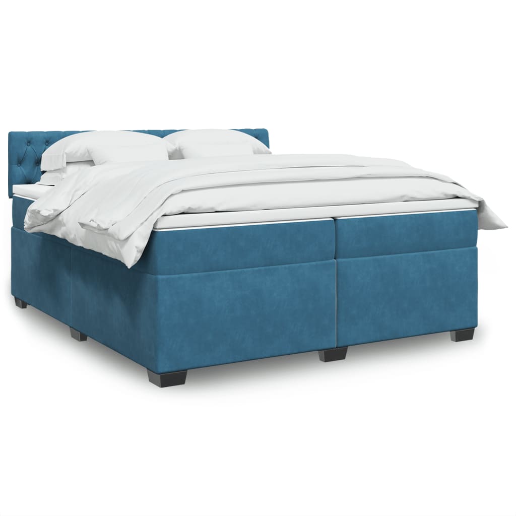 Boxspring met matras fluweel blauw 200x200 cm