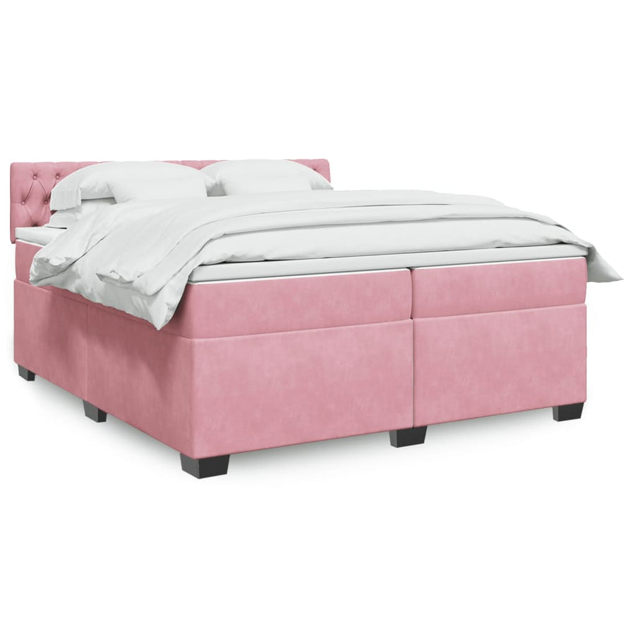 Boxspring met matras fluweel roze 200x200 cm