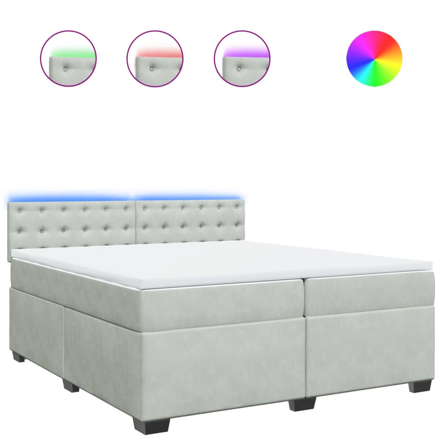 Boxspring met matras fluweel lichtgrijs 200x200 cm