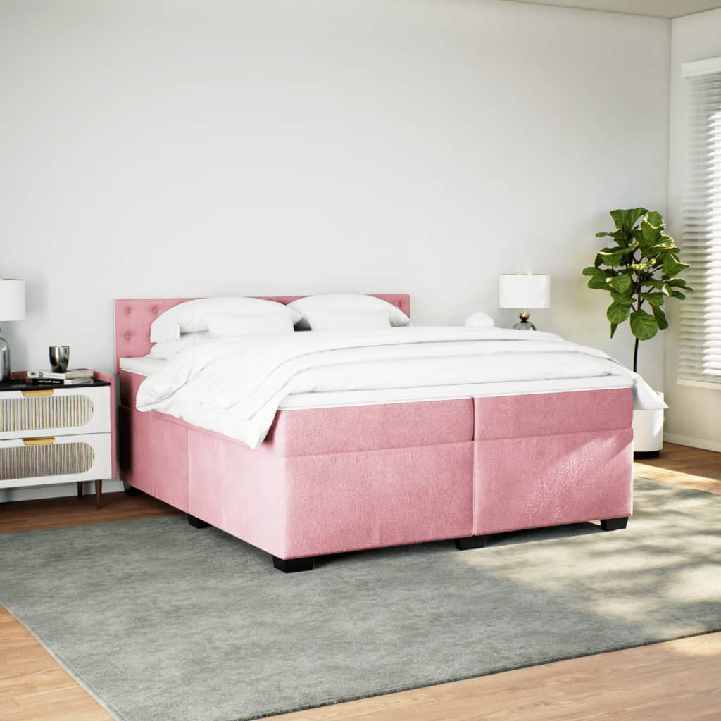 Boxspring met matras fluweel roze 200x200 cm