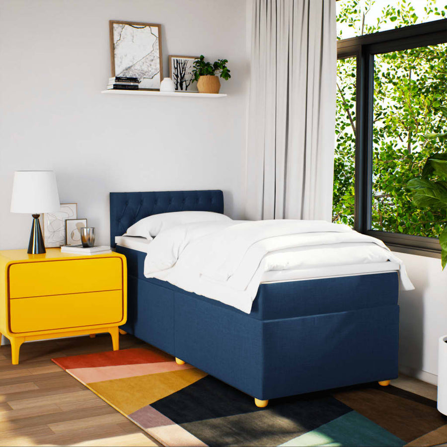 Boxspring met matras stof blauw 80x200 cm