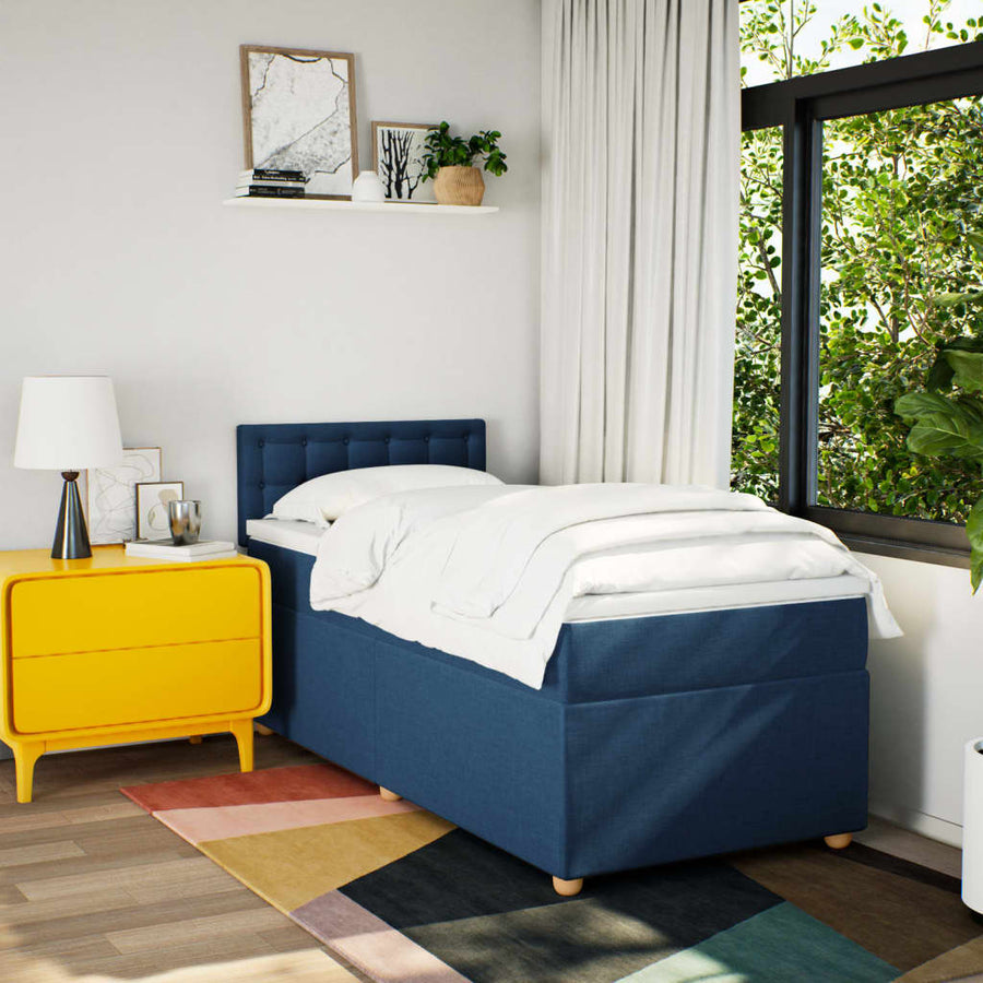 Boxspring met matras stof blauw 80x200 cm