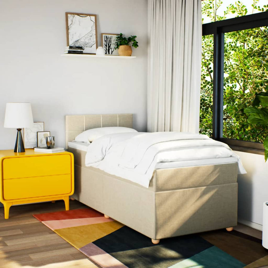 Boxspring met matras stof crèmekleurig 90x190 cm