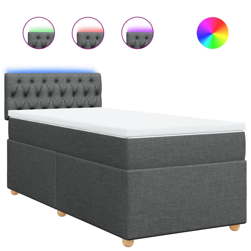 Boxspring met matras stof donkergrijs 90x190 cm