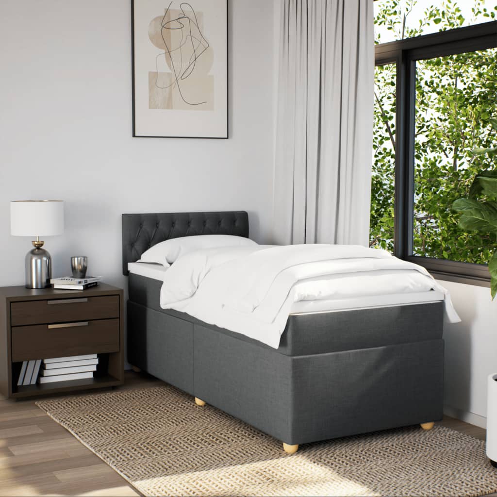 Boxspring met matras stof donkergrijs 90x190 cm