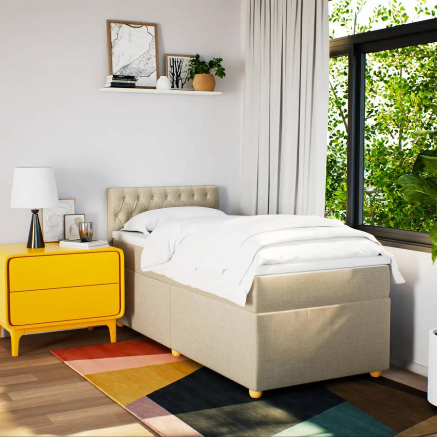 Boxspring met matras stof crèmekleurig 90x190 cm
