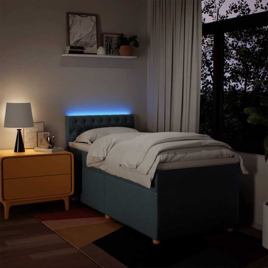 Boxspring met matras stof blauw 90x190 cm